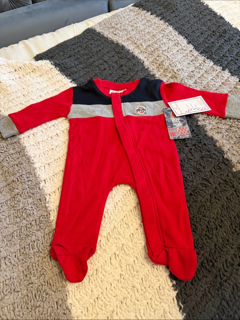 Baby Footed One-Piece in Red with Navy & Gray Colorblock